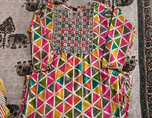 Colorful Geometric Print Kurta Set