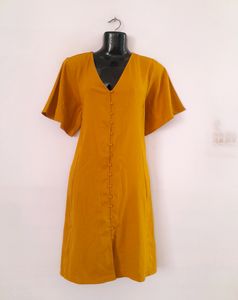 Mustard Button-Down Midi Dress