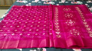 rani pink Bandhani Saree with blouse piece