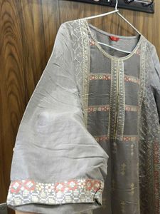 W Grey Embroidered Kurti Tunic