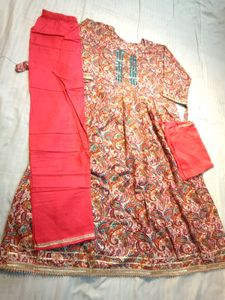 Beautiful Print Floral Cotton Anarkali Suit Set