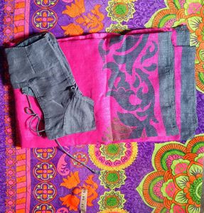 Pink Printed Saree with Blouse