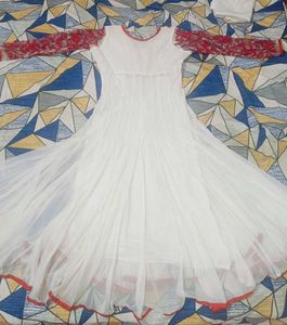 White &amp; Red Embroidered Anarkali Suit