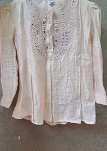 Women’s Light Peach Cotton Silk Straight Kurti