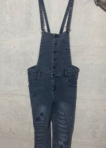 Denim Overalls with Distressed Details