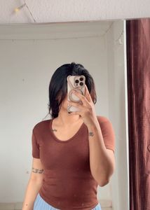 Ribbed Brown Top
