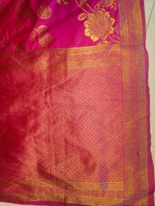 Pink Floral Banarasi Silk Dupatta
