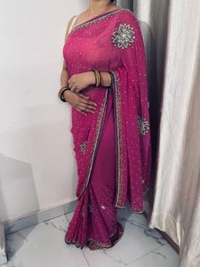 Magenta Embellished Saree - Festive Wear