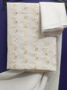 Opulent White Unstitched Suit with Golden Thread
