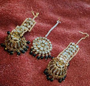 Black N Golden Jhumki And Maangtika Set