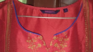 Red Art Silk Printed Kurti