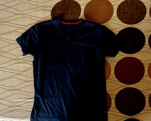 V neck blue tshirt for men in sale