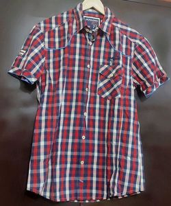 Red🔴 & Navy Blue Check Printed Shirt For 38 Chest