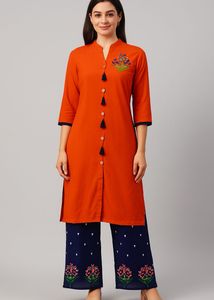Orange Embroidered Kurta