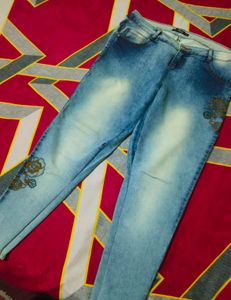 Embroidered Floral Denim Jeans
