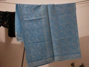 Resham Work Blue Saree ( Pure Chiffon)