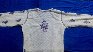 Embroidered White Purple Cotton Kurti