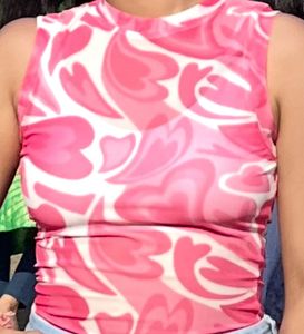 Pink Heart Print Tank Top