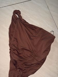 Brown One Shoulder top Snatched (xs-s)