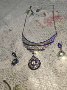 Blue Rhinestone Necklace &amp; Earring Set