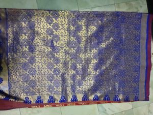 Red &amp; Gold Silk Saree with Peacock Border