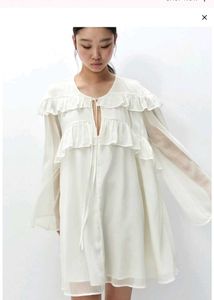 Frill -  Trimmed Chiffon Tunic Dress