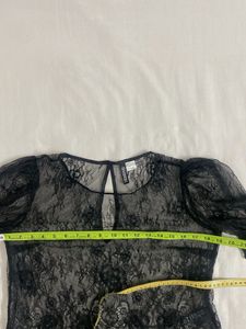 H&amp;M Black Lace Puff Sleeve Top bust 36