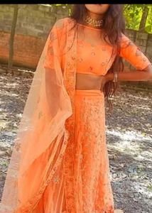 Peach Embroidered Lehenga Set