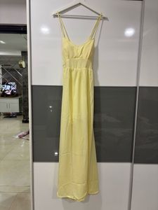 Padded butter yellow backless maxi dress