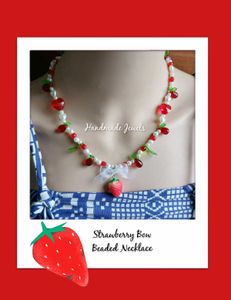 Custom Strawberry Charm Bow Beaded Necklace