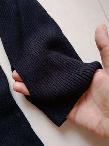 Hooded Knitwear Ribbed Black Midi Dress