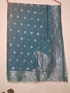 Teal & Silver Embellished Dupatta