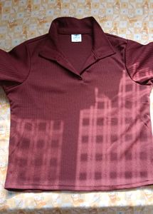 Brown Ribbed Long Sleeve Top