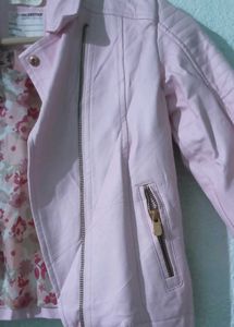 Baby pink leather jacket with zipper