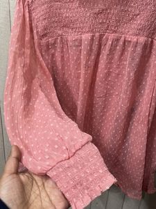 Elegant Pink High Neck Net top with undershirt