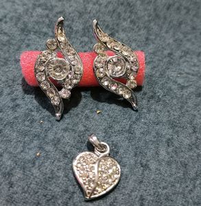White Diamond Set Of Earrings &amp; Pendant For Women