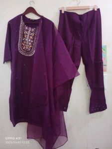new Purple Roman Silk Embroidered Kurta Set