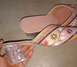 Embroidered Floral Mule Heels