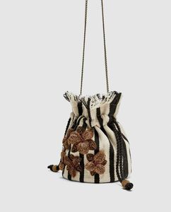 zara badic Striped Floral Pouch Bag