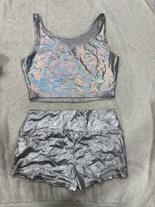 Shiny Silver Two-Piece Set