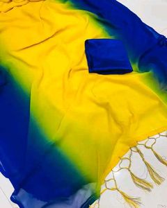 Elegant Blue &amp; Yellow Saree