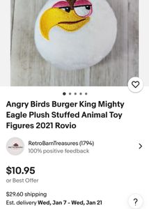 Angry Birds Burger King Mighty Eagle Plush Stuffed
