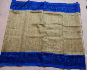 Elegant Blue &amp; Gold varli painting Saree