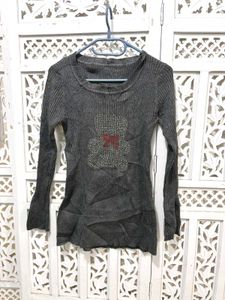 🎀Gray Knit Top with Teddy Bear A