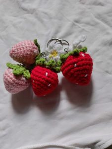 Crochet Strawberry Keychain