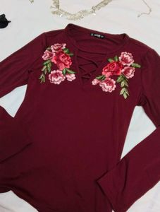 SHEIN berry blossom 🌸✨ Embroidered Top
