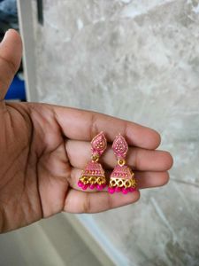 Pink Golden Jhumka
