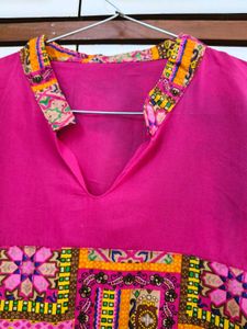 Multicolored Collared Kurta With Chudidar Payjam