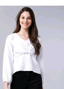 White Knot-Front Long Sleeve Top