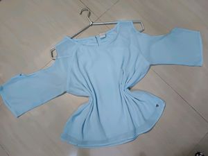 Blue Cold Shoulder Crop Top